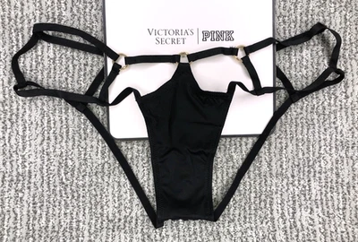 Sexy Panty Victoria's Secret Nuevo con Etiquetas Tirantes Pierna Alta Hardware Descarado Mediano Negro Foto 1 de 4