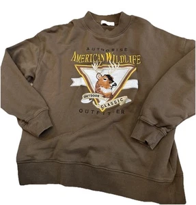 Vintage 90s American Wildlife Deer Embroidered Sweatshirt Size Med Brown Women - Picture 1 of 11