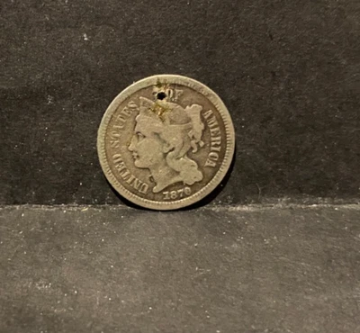 U.S.,1870, III Cent Nickel, circulated, holed - Image 1 of 4