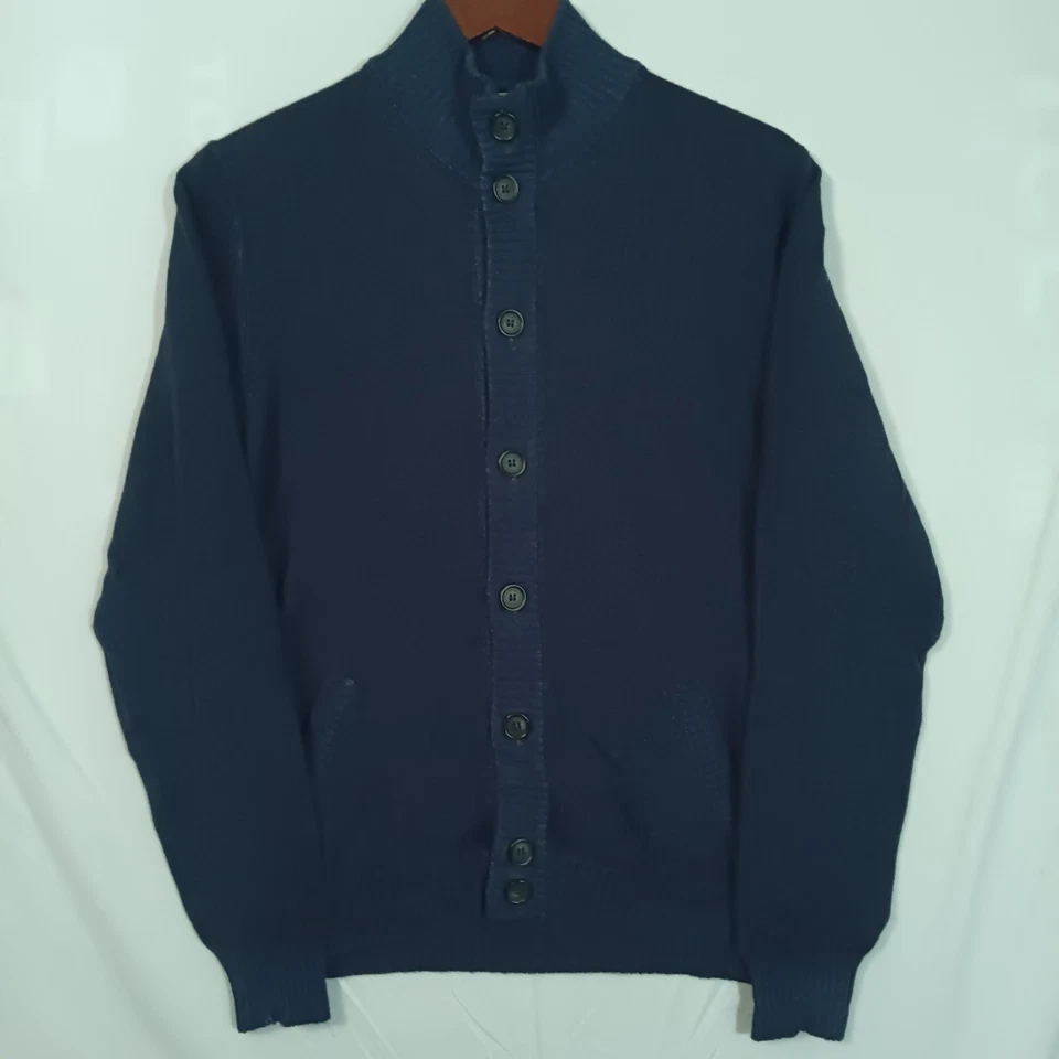 Gran Sasso Sz EU 52 US L Dark Blue Long Sleeve Cardigan 100% Wool Made In Italy - Image 1 of 4