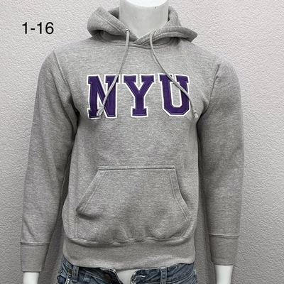 De Colección MV Sport NYU Gris Sudadera con Capucha Hombres M Peso Pesado Polar Colegial Streetwear Y2K Foto 1 de 4