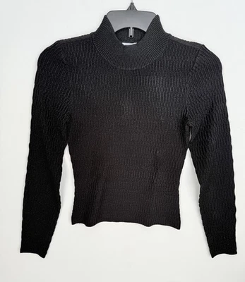 Camisa Top Veronica Barba Negra Metálica Acanalada Manga Larga Cuello Simulado Talla XS Foto 1 de 4