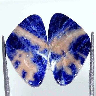 19.50 克拉天然蓝色索达石散装宝石凸圆形一对花式 14x24x4 毫米 — 第 1/4 张图片