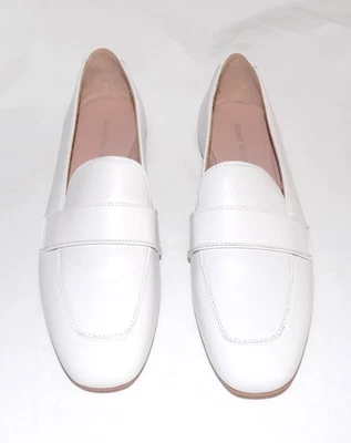 Stuart Weitzman Payson White Leather Loafers Low Heel Round Apron Toe 5.5 NEW - Image 1 of 4