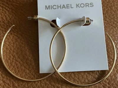 MICHAEL KORS hoop earrings gold tone Stainless steel CZ  2.4” NWT$75 - Image 1 of 4