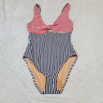 Новый с Ярлыками J. Купальник цельный повседневный пляжный Crew красный синий в полоску базовый M - Изображение 1 из 4