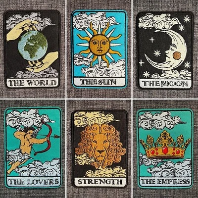 TAROT CARDS EMBROIDERED PATCH BADGE Sun Moon World Strength Devil Lovers Iron-On - Image 1 of 3