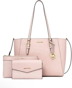 MICHAEL KORS CHARLOTTE LARGE 3 in 1 ZIP TOTE SHOULDER BAG CROSSBODY PINK LEATHER - Picture 1 of 7