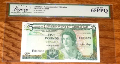 Gibraltar 1988 £5 P21b British Administration Legacy Gem New UNC 65 PPQ BANKNOTE - Image 1 of 4
