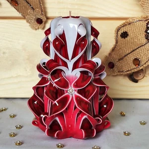 Velas talladas decoración del hogar hechas a mano diseño artístico regalo talladas a mano rojo blanco nuevo - Imagen 1 de 7