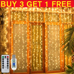 300LED Curtain Fairy Lights String Indoor&Outdoor Wedding Party Wall Decor - Picture 1 of 19
