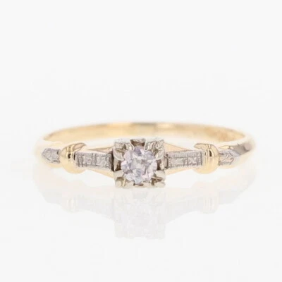 .12ct Diamond Solitaire Art Deco Engagement Ring 10k Multi-Tone Gold Size 5 - Image 1 of 4
