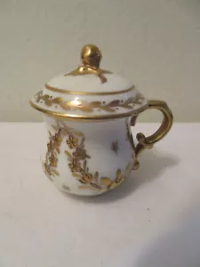 Decor Main Limoges? France Lidded Teacup? Gold White Maple Leaf Top - Picture 1 of 8