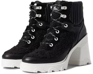 SOREL® Women's 9.5 Brex™ Heel Cozy Lace Boots in Black, Sea Salt - Picture 1 of 6