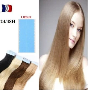 10/40 BANDES EXTENSIONS DE CHEVEUX TAPE IN BANDE ADHESIVE NATURELS REMY 49/60CM - Foto 1 di 13