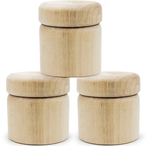 3pcs 2''x2'' Unfinished Wooden Boxes - Small Round Unpainted Storage Containers - Picture 1 of 10