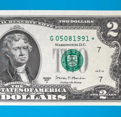 May 8, 1991 / 5 August 1991 (G 05081991 *) BIRTHDAY Note $2 Two Dollar Bill *UNC - Image 1 of 4