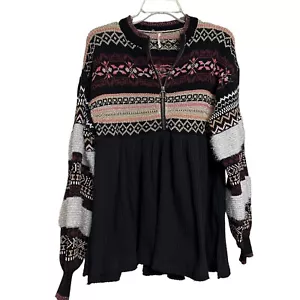 Free People Womens Sweater S Multicolor Waffle Knit Dark Floral Metallic 1/2 Zip - Picture 1 of 15