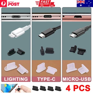 Type-C Lighting Micro USB Dust Plug Silicone Phone USB C Charging Port Cover AU - Picture 1 of 19
