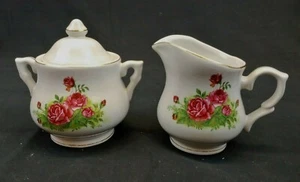 Moss Rose China Creamer and Sugar Set Vintage Made In China - Picture 1 of 5