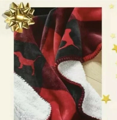 VS розовый шерпа одеяло новый в пластиковой клетку Buffalo чек/щенок логотип - Изображение 1 из 4