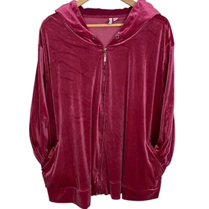 Womens Velour Y2K Plus Size 26/28W Burgundy Zip-Up Hoodie Pockets Loungewear - Picture 1 of 9
