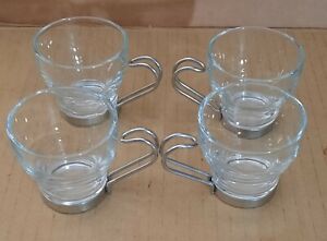 VITROSAX Italy Vintage GLASS & STAINLESS Clear Espresso Cups x4