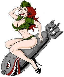 Aufkleber Bomben Pin Up Girl 9 x 8 cm Sexy Bombs Away Mini Decal Sticker - Picture 1 of 1