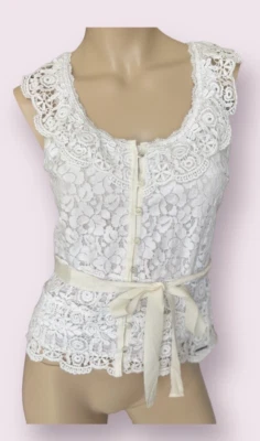 Top de encaje con ojales Abercrombie Y2K blanco talla XS Cottage Fairy Boho Coqueta Lolita Foto 1 de 4