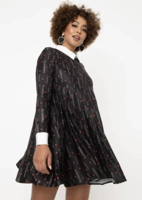 Unique Vintage NWT Black & Red Heart Peggy Babydoll Dress - Size Large - Image 1 of 4