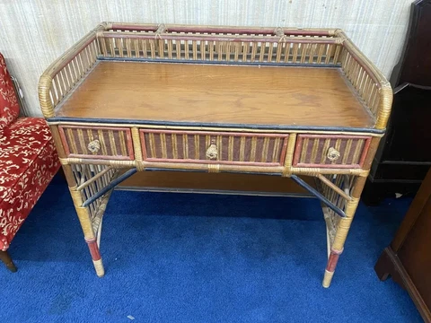 Antique stick wicker rattan split reed writing camp lodge Adirondack desk 1930's Cover