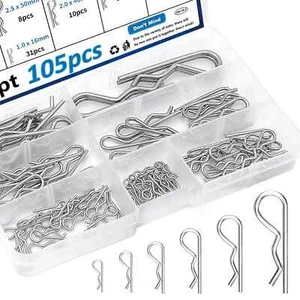 105pz Kit Assortimento Pin Clip R Pin di Gancio in Acciaio Inox per Camion - Foto 1 di 6
