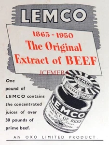 Oxo Ltd. LEMCO Extrakt aus Rindfleischfutter ANZEIGE: Kleindruck 1950 670/21 - Bild 1 von 1