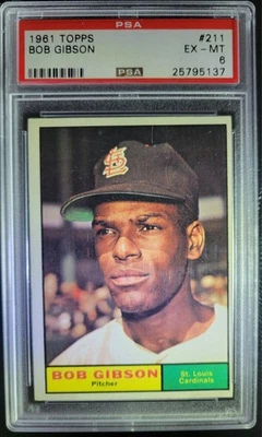 Bob Gibson St Louis Cardinals Hof 1961 Topps #211 PSA 6  Foto 1 de 4