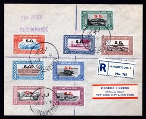 SUDAN TO US 1950 AIR MAIL OFFICIAL REGISTERED KHARTOUM S.G. #O59-O66 SC. CO1-CO8 - Picture 1 of 2