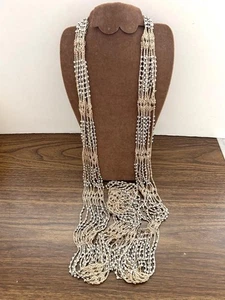 Crocheted beaded necklace 62" long beige 10 strands lightweight - Picture 1 of 5