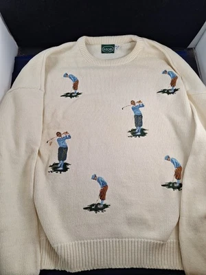 Suéter de Golf IZOD De Colección Para Hombres Grande Estampado de Golf Logo Crema Pullover Hipster *16FB Foto 1 de 4