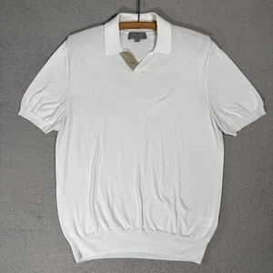 Canali Regular Fit Blouson Hem Polo Sweater Mens Size 52 White Italy 100% Cotton - Picture 1 of 14