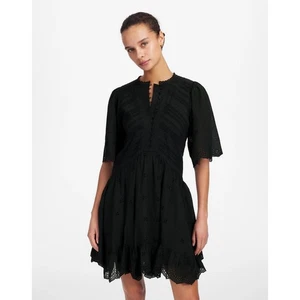 Madewell Eyelet Flutter Sleeve Mini Dress in Cotton Jet Black Size 2 NWT - Picture 1 of 8