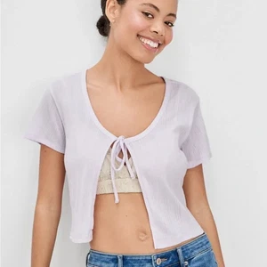 Camiseta para mujer American Eagle corta con lazo delantero manga corta púrpura XL X grande nueva con etiquetas - Imagen 1 de 4