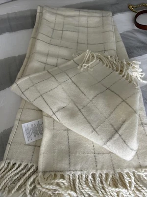 West Elm Blend 50"x60" Ivory  Grey Stripe Knit Throw Handmade Acrylic Wool Blend - Image 1 of 4