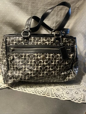 Coach F17179 Chelsea Signature Bag Coated Canvas Shoulder Tote Black Gray Purse - Image 1 of 4