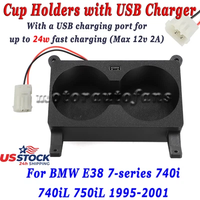 For BMW E38 7-Series 740i 740iL 750iL 1995-2001 Cup Holders with 24W USB Charger - Image 1 of 4