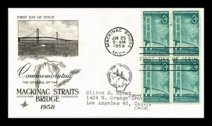 US COVER MACKINAC STRAITS BRIDGE OPENING FDC SCOTT 1109 BLOCK OF 4 ARTCRAFT - Picture 1 of 2