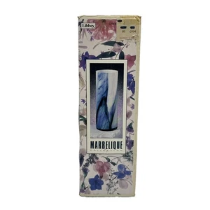 Libbey Glass Vase Marbelique Collection Colbalt Blue Black White 9” New - Picture 1 of 10