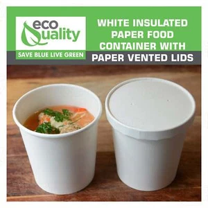 26oz Disposable White Paper Soup Containers Ice-Cream Paper Cup With Vented Lids - Picture 1 of 9