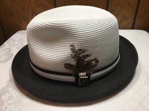 Stacy Adams SA 391 Fedora Men's Straw Hat TWO TONES NATURAL / BROWN SIZE SMALL - Picture 1 of 3