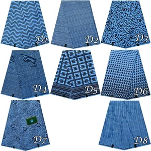 African Wax Print Ankara Sky Blue Black Fabric For Sewing Crafting 6 Yards - Picture 1 of 9