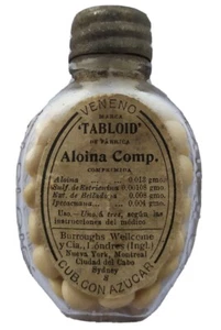 ANTIGUO BOTE DE FARMACIA VENENO TABLOID DE FÁBRICA ALOINA COMP. 62x39x16mm - Imagen 1 de 3