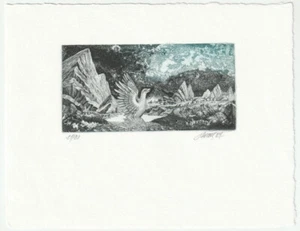 JOSEF DUDEK: Kleingraphik/Exlibris vor Schrift ?, Vogel - Picture 1 of 1